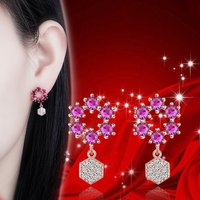 Dainty Rose Gold Plated Drop Earrings Shiny Garnet Red White Cubic Zircon Stud Earrings for Women Wedding Party Earring