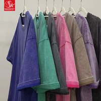 SK New Model Number Oversized 230g Vintage Short-Sleeved T-Shirt for Men Women Casual Loose Fit Old Wash 100% Cotton Knitted