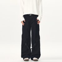Autumn Winter Woolen Casual High Street Cargo Pants Comfortable Lightweight Long Embroidered Flat Colored Featuring Poches