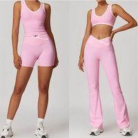 4 Pcs Custom Color Block Cross Bra V Waist Legging Shorts Active Wear Sports Gym Athletic Fitness Workout Gym Yoga Sets Women