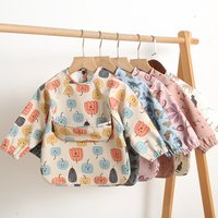 Custom Logo PU Waterproof Baby Long Sleeve Bibs With Pocket Toddler Eating Feeding Smock Apron Bibs