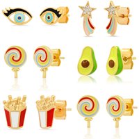 FUAMAY 925 Sterling Silver Gold Avocado Lollipop Stud Earring Piercing Potato Chips Fries Earrings Pendientes
