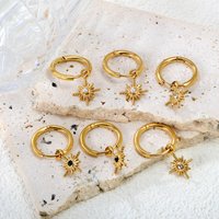 Vintage Star Diamond huggies Earrings 18K Gold Plated Stainless Steel Hypoallergenic Waterproof Jewelry No Tarnish Hoops Earings