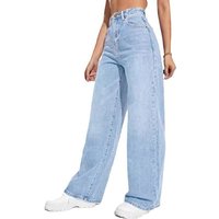 Customized Popular European and American New Design Casual Fashion High Waist Single Button Wide Denim Pants for Women