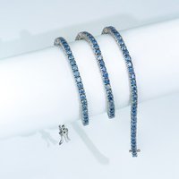 Premium Jewelry 925 Silver Necklace Rhodium Plated Round Brilliant Cut Original Royal Blue Color Moissanite Tennis Link Chain