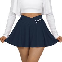 2023 Hot Women's Pleated Tennis Skirts Cross High Waist Mesh Golf Yoga Running Skirt With Shorts Pockets Breathable Custom