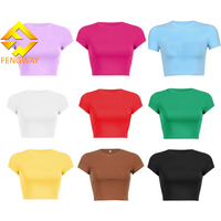Fengway Women's T-shirts Wholesale Tee Top Square Collar Crop Tops Solid Color Short Sleeve T-Shirt for Women
