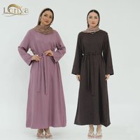 2024 Loriya Islamic Clothing Abaya Simple Woman Clothing Modest Womens Dresses Daily Wear With Belt Abaya Women Muslim Dress