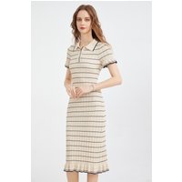 Knitwear Factory OEM Preppy Style Striped Tennis Dress Women's Bodycon Ribbed Knit Polo Midi Dress