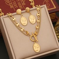 Wholesale Stainless Steel Waterproof Jewelry Set 18K Gold Plated Double Layer Necklace Vintage Jewelry for Women and Girls