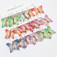 Korean Trendy Casual Cute Large 3D Butterfly Pendant 3 Pairs/set Transparent Gold Foil Acrylic Drop Earrings Set for Women's