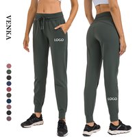 Women's Casual Fitness Jogger Pants Side Pocket Nylon Drawstring Solid Sports Running Gym Wear Women's Yoga Workout Clothing