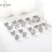 Ason New Design Delicate Stud Earrings 316 Stainless Steel Star Flower Love Stars Fruit Shape Small Stud Earrings for Girl