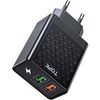 TOPK B254Q 3A 28W QC3.0 Dual Port EU Fast Charging Travel Wall USB Charger Adapter