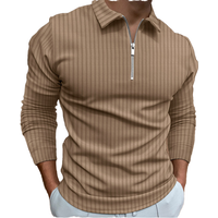 High Quality Long Sleeve for Polo Shirts for Spring and Autumn Solid Color Striped Knitted Fabric with Zipper Leisure Sports Sty