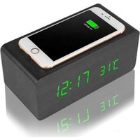 Wooden LED Alarm Clock Wireless Phone Charging
