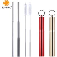High quality folding drinking straws box metal collapsible stainless steel foldable straw
