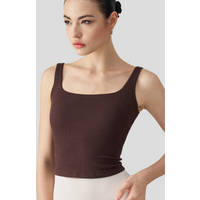 Women's High Support Fitness Yoga Tops Breathable Lightweight Ribbed Vest with Padded Wholesale Square Neck Workout Tank Top