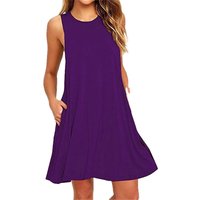 Summer Comfortable Women's Plain Summer Sleeveless Casual Solid Pockets T Shirt Dress Swing Dress Vestidos Trendy