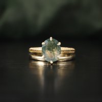 OL1164 Abiding Wholesale 6 Prong Big Size Oval Cut 8x10MM Moss Agate Half Eternity 925 Sterling Silver Handmade Ring Set