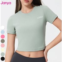 Janya Women's Breathable Athletic Fitness Yoga Top Crew Neck Short Sleeve Basic T-Shirt with Custom Logo Skin-Friendly