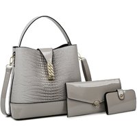 New Set of Large Capacity PU Leather Bucket Bag Women's Tote Shoulder Handbag with Top Handle and Chain Decoration