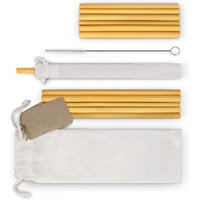 Set of 10 with Cotton Bag 2 Cleaning Brushes Kids and Adults Bamboo Straws