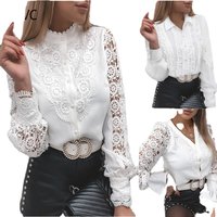 Embroidery Hollow Out Shirt for Women O Neck Lantern Long Sleeve Vintage Short Tops Female Fashion New Clothing Style