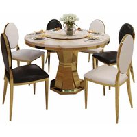 Luxury European Style Marble Dining Table Set Modern Stainless Steel Base Dining Table and Chair
