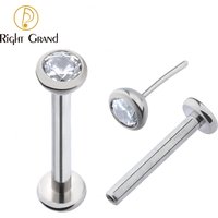 ASTM F136 Titanium Implant Grade Bezel Set CZ Push Pin Threadless Labret Monroe Piercings