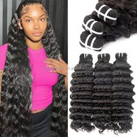 Brazilian Remy Virgin Human Hair Bundles 12A Thick Natural Black 30 Inch Deep Wave Brazilian Virgin Human Hair Extensions