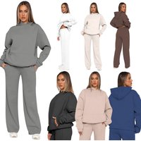 2025 Spring Fashion Casual Lady Outfits Solid Hooded Sweatshirts Pockets Loose Waist Wide Leg Trousers Female Suit Pants Set for