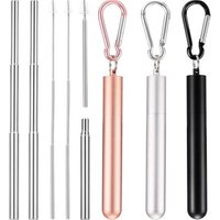 3 Pack Rose Gold Telescopic Reusable Drinking Straws Cases
