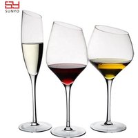 FDA Safe Modern Hand Blown Slant Rim Crystal Wine Glass