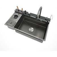New Trend Black Smart Kitchen Nano Honeycomb Stainless Steel Sink with Waterfall Faucet for Hotel Undermount Kitchen