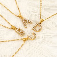 New 26 English Letter Emerald Cut Imitation Pearl Initial Pendant Necklace Unisex Stainless Steel Box Chain Trendy Gift