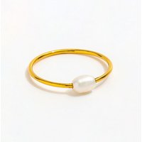 Anillo De Perlas Fine Jewelry Dainty Stainless Steel 18K Gold Plated Single Freshwater Pearl Bead Stylish Ring for Girls
