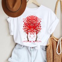 Beautiful Flower Print Women T-Shirts Casual Breathable Soft Short Sleeve Tops Loose Comfortable Street Female Clothes Pink Tee
