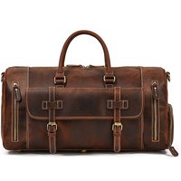 Waterproof Luxury Leather Vintage Zipper Weekend Travel Bags Large Capacity Duffel Bag Foldable