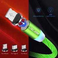 USLION 3 in 1 Magnetic Cable LED Fluorescent Luminous Light USB Cable for Android USB Cable for Type-C