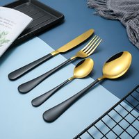 Luxury Gold Cutlery Set Stainless Steel Black Handle Spoon Fork Set Flatware Wholesale Reusable Wedding Cutlery