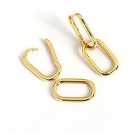 NEW INS 18K Gold Plated 925 Sterling Silver Chic Plain Big Double Oval Shape Hoop Earrings Fine Jewelry