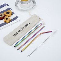 Ad Eco-friendly reusable metal drinking stainless steel straw set with brush in pouch packing