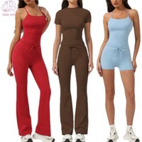 Wholesale Plus Size 4-Piece Suit Tight Fitting Short Top Elastic Waist Fitness Suit for Women
