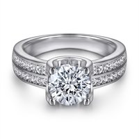 Classic Solitaire Round Cut Ring Micro Pave Insert Promise Silver Wedding Ring