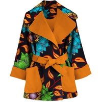 African Bazin Riche Dashiki Turn down Collar Trenchcoat