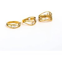 Joolim High End 18K Gold Plated Multi-layer Dainty Zirconia Hollow Waved Stainless Steel Ring for Women