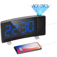 Digital 7" Curved-Screen Super Large LED Display Projector Alarm Desk Clock Projection FM Radio Table Clock With USB Charger