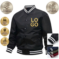 Custom Logo Varsity Jacket Men Solid Color Baseball Jacket Casual Streetwear Jacket With Pocket Spandex Polyester ODM OEM