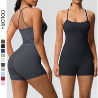 Wholesale High Quality Nylon and Spandex Fitness Yoga Vest and Pocket Short 2 Pieces Set Yoga Set for Women